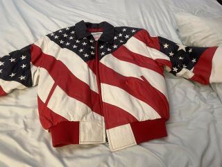 Vintage Michael Hoban Wheremi Mens Usa American Flag Leather Jacket Size Med
