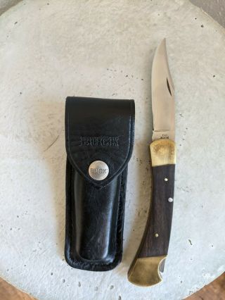 Buck 110 Usa Vintage Ebony Wood Pre 1972 Upside Down Stamp Folding Hunter Knife