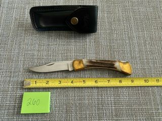 Vintage Buck Knives 110 Folding Knife,  Stag Handle,  3 Dot 1980 - 1981 With Sheath
