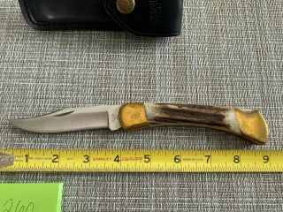VINTAGE Buck Knives 110 folding Knife,  stag handle,  3 Dot 1980 - 1981 with sheath 2
