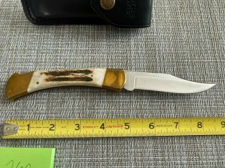 VINTAGE Buck Knives 110 folding Knife,  stag handle,  3 Dot 1980 - 1981 with sheath 3