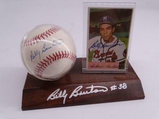 Vintage Bill Bruton Milwaukee Braves Autographed Baseball Ball Trading Card Mlb