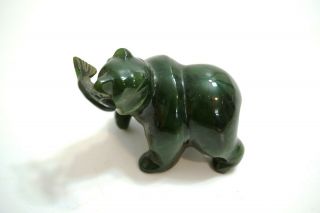 Vintage Inuit Canadian Carved Green Jade Stone Bear With Fish Salmon 2 " Long