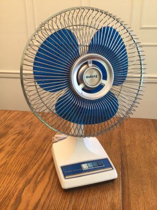 Vintage Galaxy 12” Oscillating 12 - 1 Blue Blades Fan 3 Speed Retro