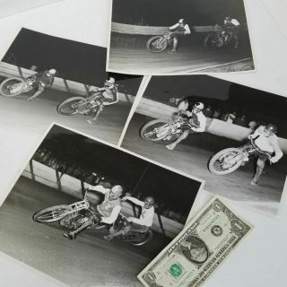 (4) Vintage 1947 Motorcycle Dirt Track Racing 8x10 B/w Photographs