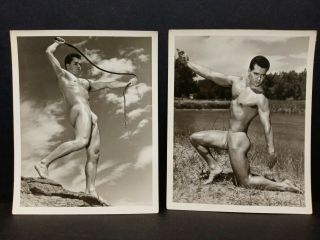 Vtg Western Photography Guild 4x5 Semi Nude Male Photos Set Of 2 " Whip "