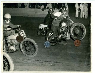 Vintage 1947 Motorcycle Dirt Track Racer Pop A Wheelie B/w 8x10 Photograph
