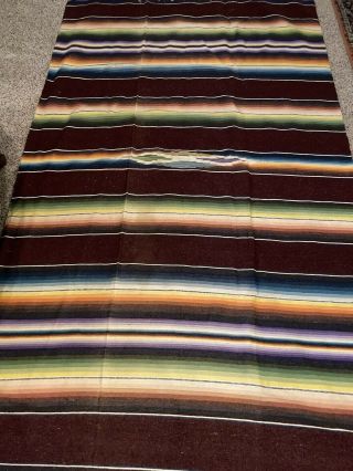 Vintage Colorful Mexican Saltillo Serape Fringe Blanket/rug/wall Decor 48 X 84