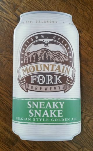 Mountain Fork Brewery Sneaky Snake Craft Beer Metal Tin Tacker Beer Sign Ok