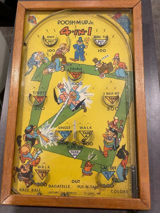 Vintage 1930s Poosh - M - Up Jr.  Table Top 4 - In - 1 Baseball Pinball Game