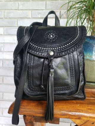 Patricia Nash Jovanna Distressed Vintage Black Leather Backpack $299 ☑️