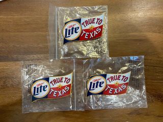 Set Of 3 Miller Lite " True To Texas " Flag - Shaped Blinking Buttons - In Bags