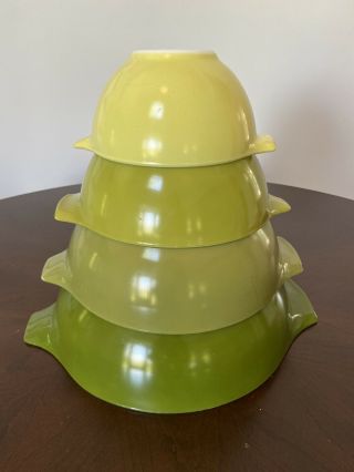 Vtg Pyrex Verde Green Cinderella Nesting Mixing Bowls Set 441 442 443 444