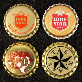 4 Lone Star Beer Texas Plastic Lined Bottle Caps San Antonio Crowns Tx Tex Twist
