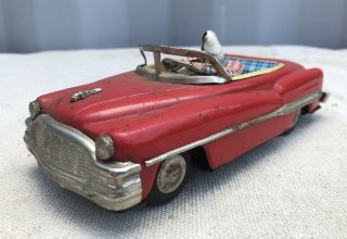 Vintage Red Japan Tin Car Friction Convertible With People