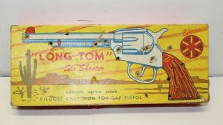 Vintage Kilgore Cast Iron Toy Cap Pistol “long Tom” 6 Shooter Box Only 12