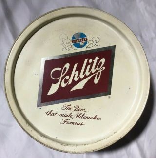 Vintage Schlitz Beer Serving Tray.  Metal.  " The Beer That Made Milwaukee Famous "