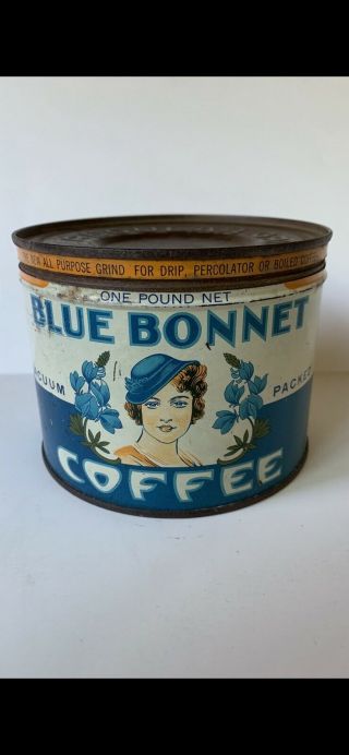 Vintage Coffee Tin Can,  Blue Bonnet,  Very.