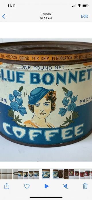 Vintage Coffee Tin can,  Blue Bonnet,  very. 2