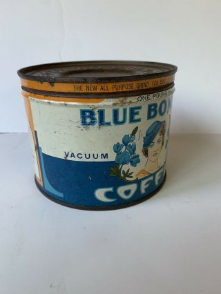 Vintage Coffee Tin can,  Blue Bonnet,  very. 3