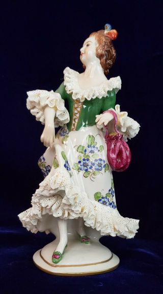 Rare Young Lady V20047 Vintage Volkstedt German Dresden Lace Figurine