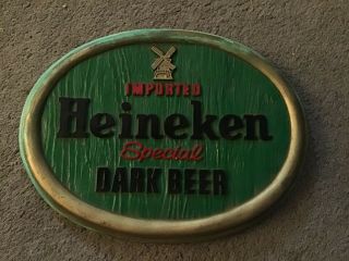 Vintage Heinekin Imported Special Dark Beer Plaster Chalkware Bar Man Cave Sign