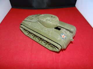 Vintage 1950s - 60s Marx Army Tank Lrg.  Plastic Friction Vg Cannon Playset