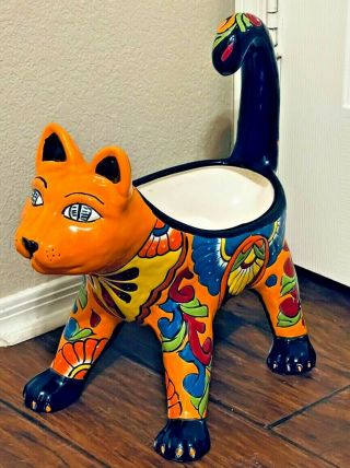 Mexican Talavera Planter Cat Pot Figure 16” Animal Gerardo Garcia Art Pottery