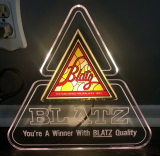 Vtg 1983 Blatz Beer Edge Light Sign Pool Rack Bar Light Pub Sign 14” X 14”