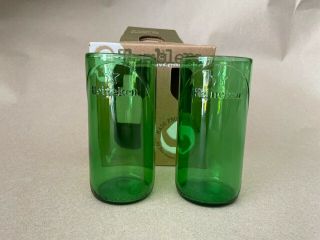 Heineken Glass Tumbler Reproduced From Beer Bottle 5 " Tall (pair)