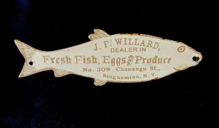 Vintage J F Willard Dealer Fish Porcelain Sign Car Gas Oil Truck Gasoline