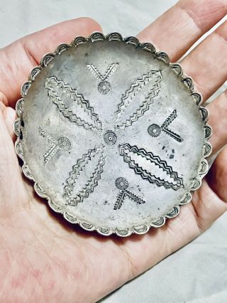 Old Pawn Navajo Native American Silver Hm Stamped Footed 2.  75” Bowl Pin Dish