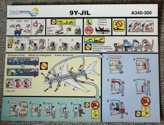 Bwia West Indies Airways Airbus A340 300 For 9y - Jil Airline Safety Card