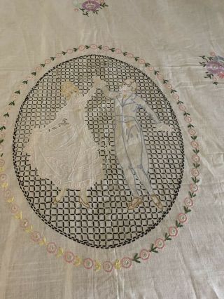 Vtg 1920 - 30’s Bedspread Art Deco Hand Embroidered Coverlet Full Sz Tablecloth