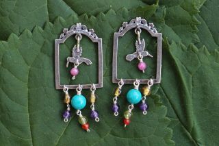 Mexican Earrings Hummingbirds in Frames Sterling & Gemstones by Gabriela Sanchez 3