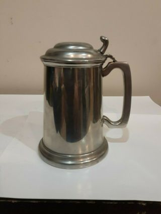 Vintage Pewter Lidded Beer Stein With Glass Bottom