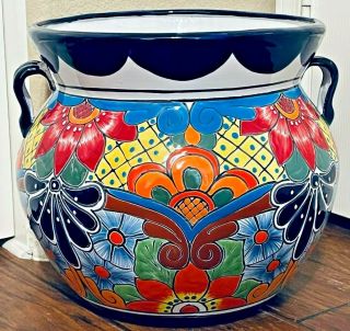 Talavera Planter Pot Mexican Pottery 16 " X 13 " Large Ceramic Flower