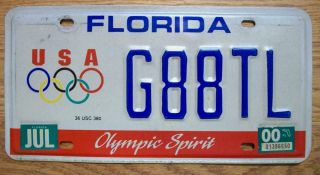 Single Florida License Plate - 2000 - G88tl - Olympic Spirit - Usa Olympics