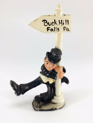 Vtg Cast Iron Drunk Man Buck Hill Falls Pennsylvania Sign Bottle Opener Souvenir