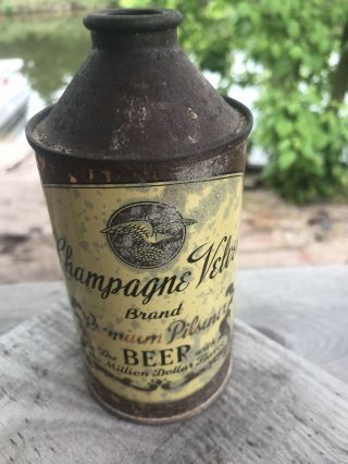Old Champagne Velvet Cone Top Beer Can August,  1944 Terre Haute,  Indiana