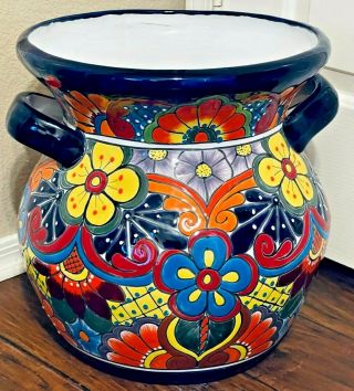 Ceramic Planter Talavera Mexican Pottery Michoacán Handle Large Bean Pot 18 "
