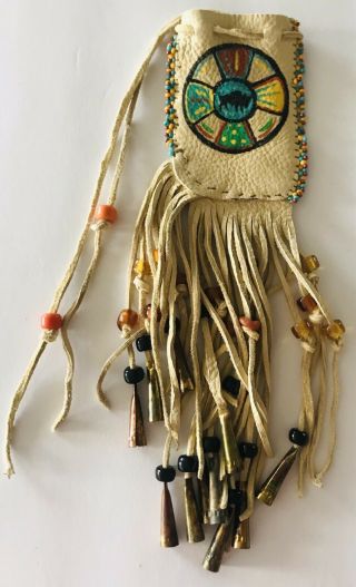 Medicine Wheel Mountain Man Native American Indian Style Hand Painted Bag Bufalo