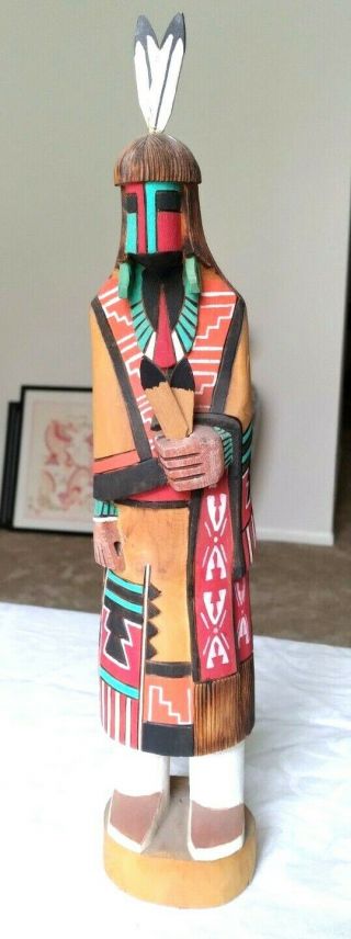 Hopi Navajo Tribal All Cottonwood Hand Carved " Long Hair " Kachina Signed 14 "
