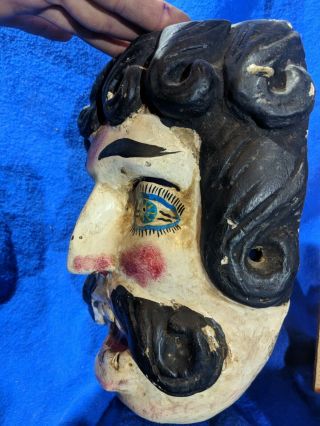 Mask with Curly Hair and Bright Blue Eyes — Authentic Latin American Wood Art 3