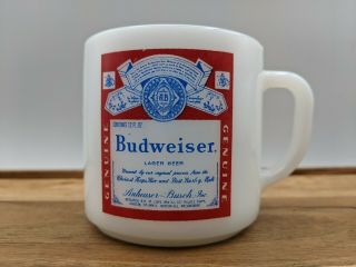Vintage Budweiser Federal White Milk Glass Coffee Cup Mug - Made In Usa