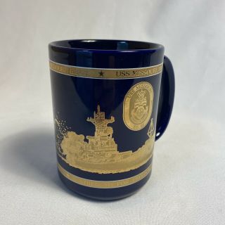 Pearl Harbor Uss Missouri Coffee Mug Cup Bb63 Battleship Mighty Mo Blue Gold