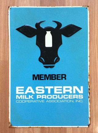 Vtg Eastern Milk Producer Member Scioto Sign 1970 Metal Dairy Cow Blue Farm Sign