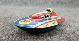 Vintage Tin Litho Friction Toy Boat Swift Boat Koyo Kinzoku Japan