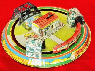 Vintage Usa Marx Honey Moon Express Train Tin Wind - Up Toy,