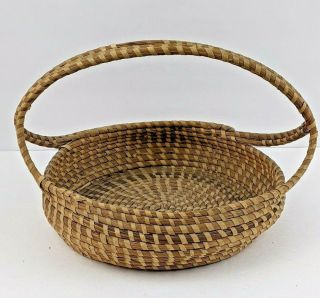 Vintage African Folk Art Charleston Gullah Sweetgrass Basket With Handle